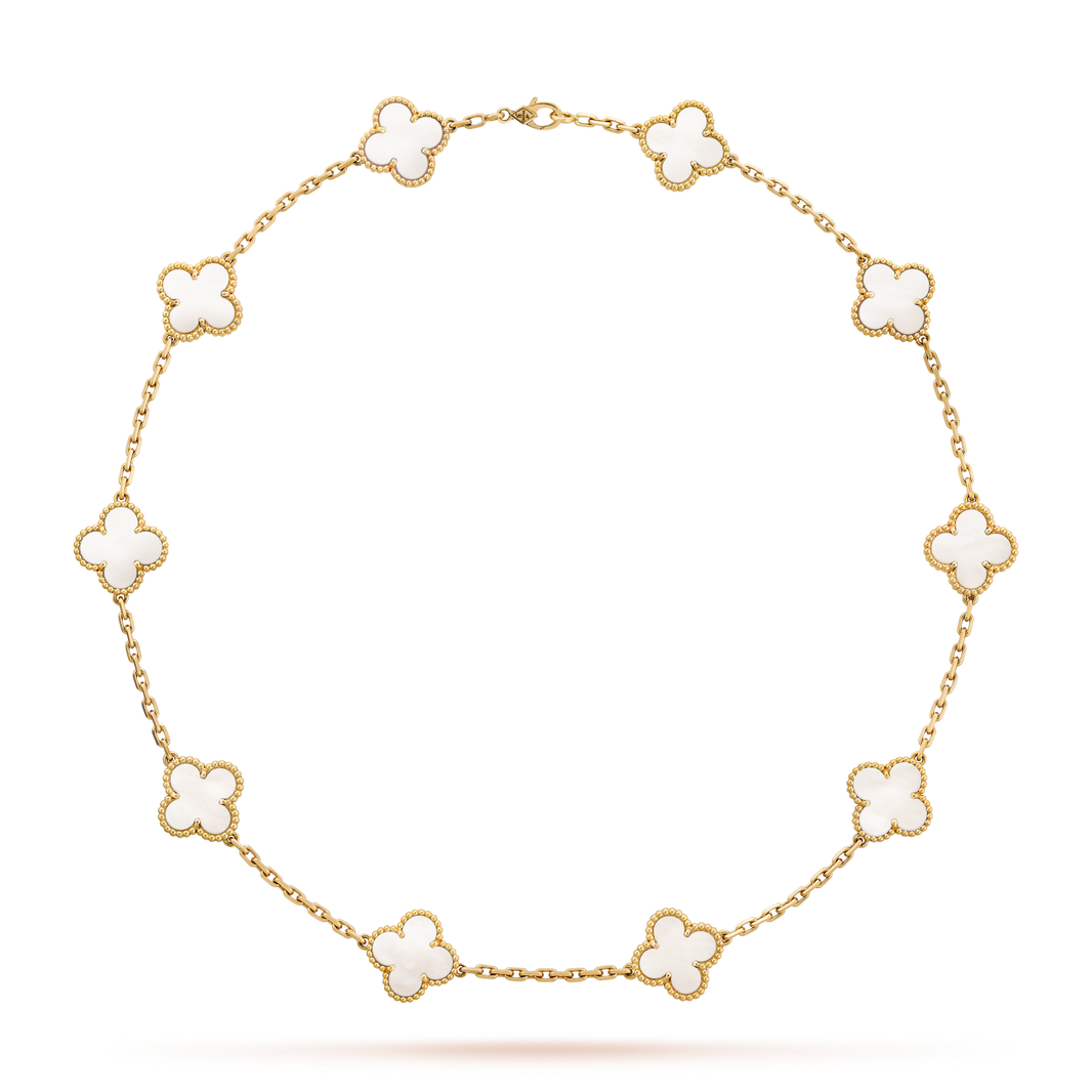[Super Jewellery]CLOVER 10 MOTIFS WHITE MOTHER OF PEARL NECKLACE