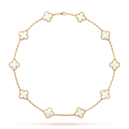 [Super Jewellery]CLOVER 10 MOTIFS WHITE MOTHER OF PEARL NECKLACE