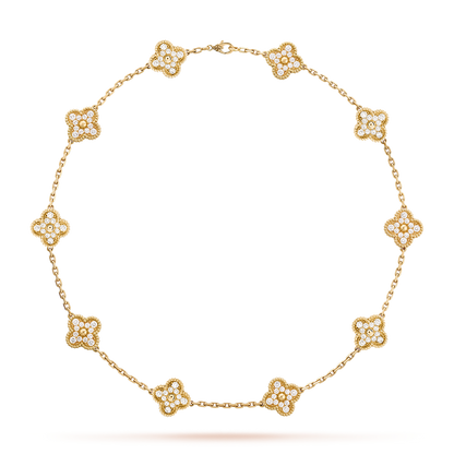 [Super Jewellery]CLOVER 10 MOTIFS DIAMOND NECKLACE