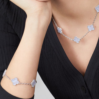 [Super Jewellery]CLOVER 10 MOTIFS BLUE CHALCEDONY NECKLACE