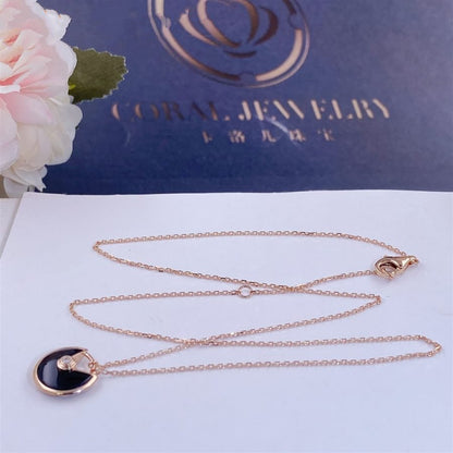 [Super Jewellery]AMULETTE ROSE GOLD ONYX NECKLACE