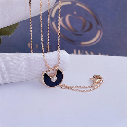 [Super Jewellery]AMULETTE ROSE GOLD ONYX NECKLACE