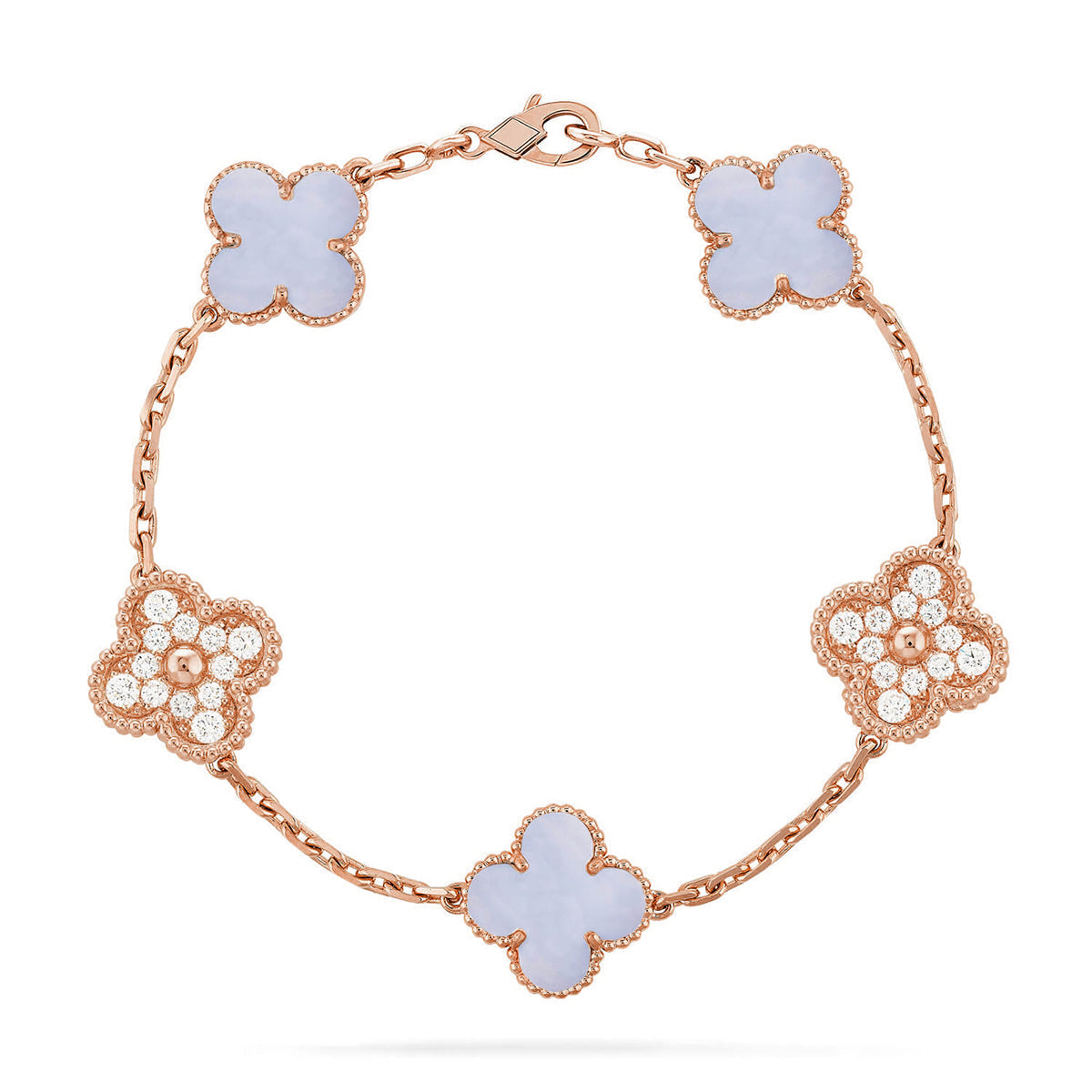 [Super CiCi ] CLOVER 5-MOTIV ARMBAND KOLLEKTION AUS LILA CHALCEDON