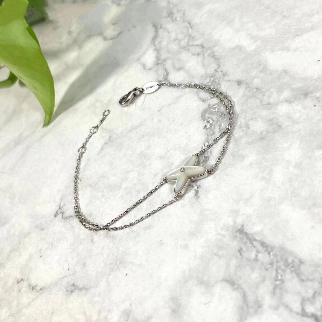 [Super CiCi ]JEUX-ARMBAND WEISSE PERLMUTT SILBER 1 DIAMANT