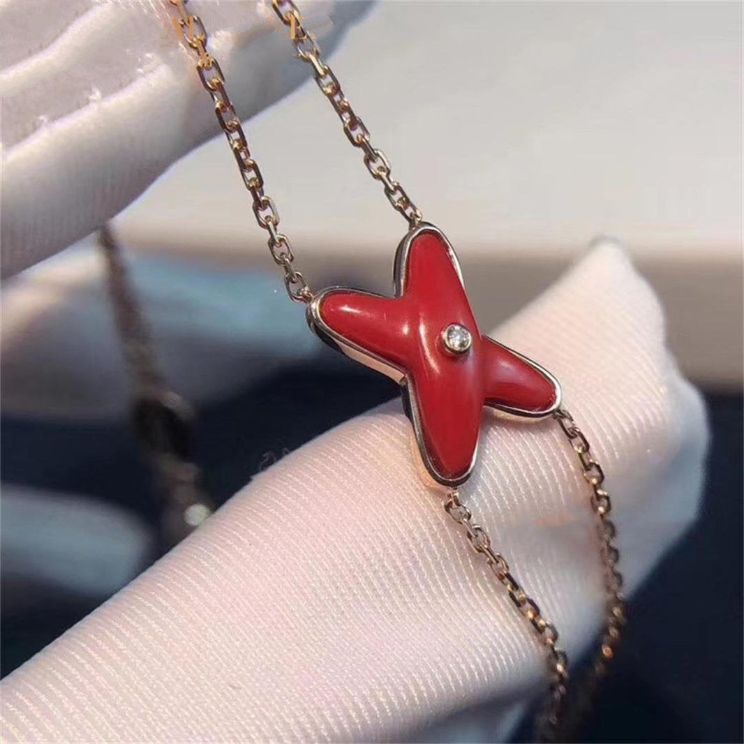 [Super Jewellery]JEUX BRACELET CARNELIAN PINK GOLD 1 DIAMOND
