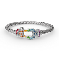 [Super Jewellery]FORC LARGE HORSESHOE  COLORED DIAMOND BRACELET SILVER