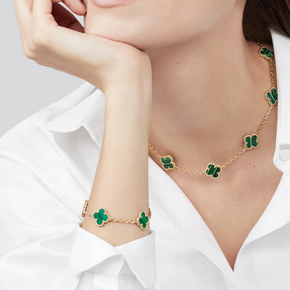 [Super Jewellery]CLOVER 10 MOTIFS MALACHITE NECKLACE