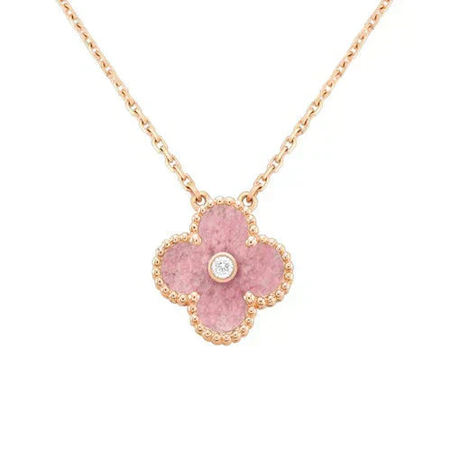 [Super Jewellery]CLOVER 15MM DIAMOND RHODONITE NECKLACE