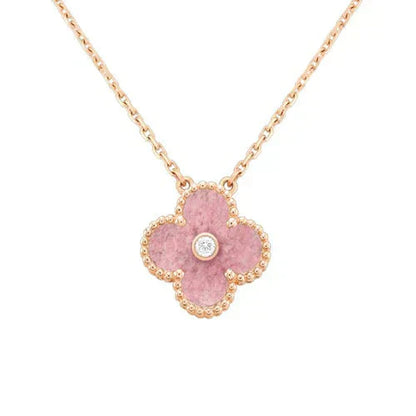 [Super Jewellery]CLOVER 15MM DIAMOND RHODONITE NECKLACE