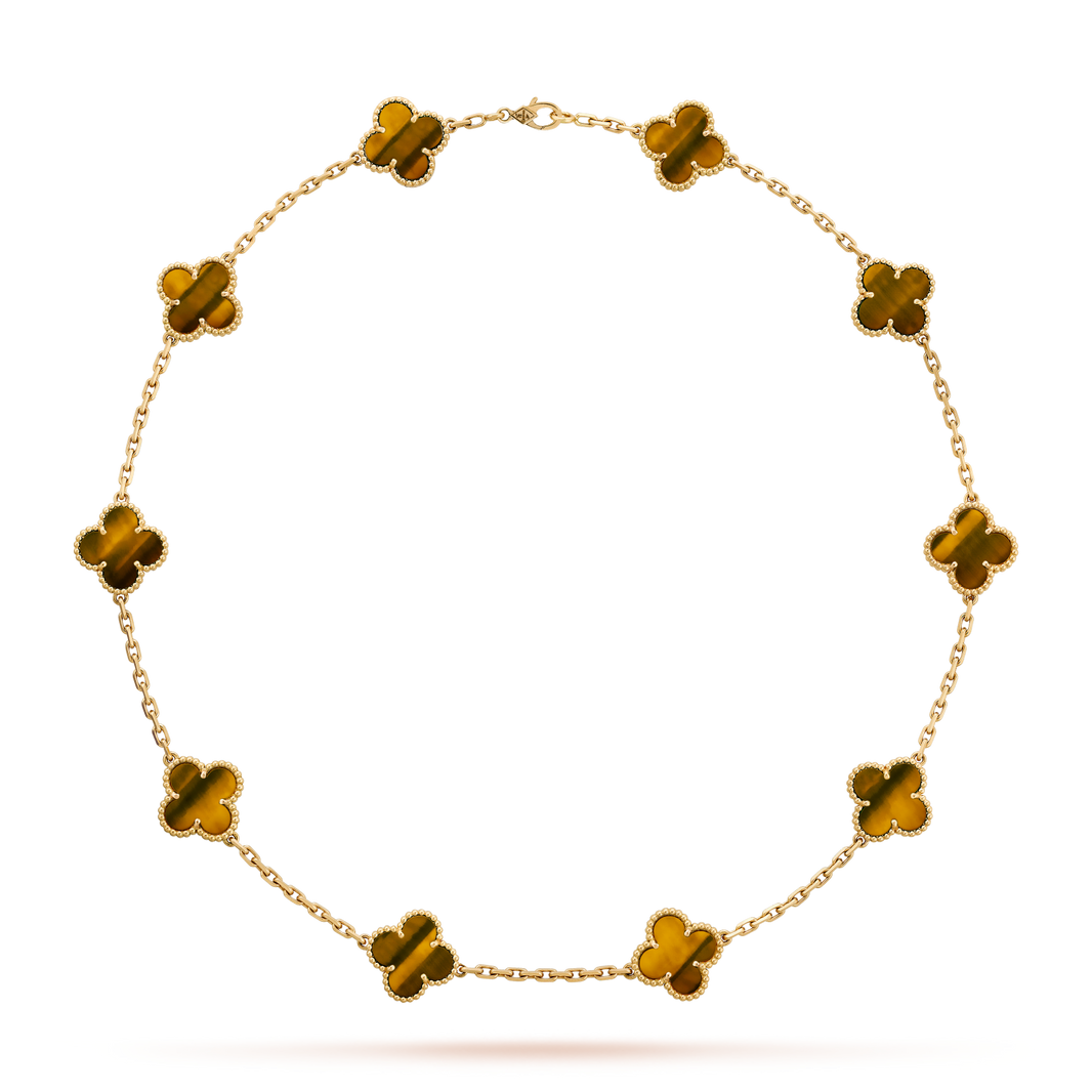 [Super Jewellery]CLOVER 10 MOTIFS TIGER EYE NECKLACE