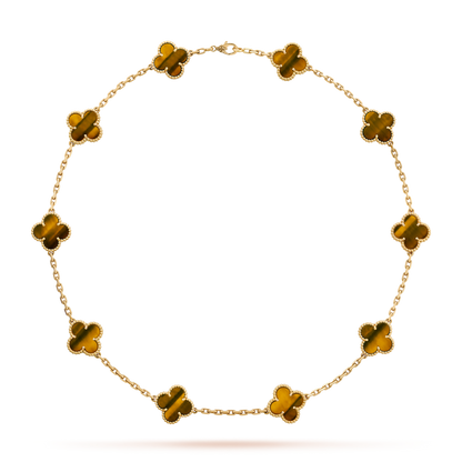 [Super Jewellery]CLOVER 10 MOTIFS TIGER EYE NECKLACE