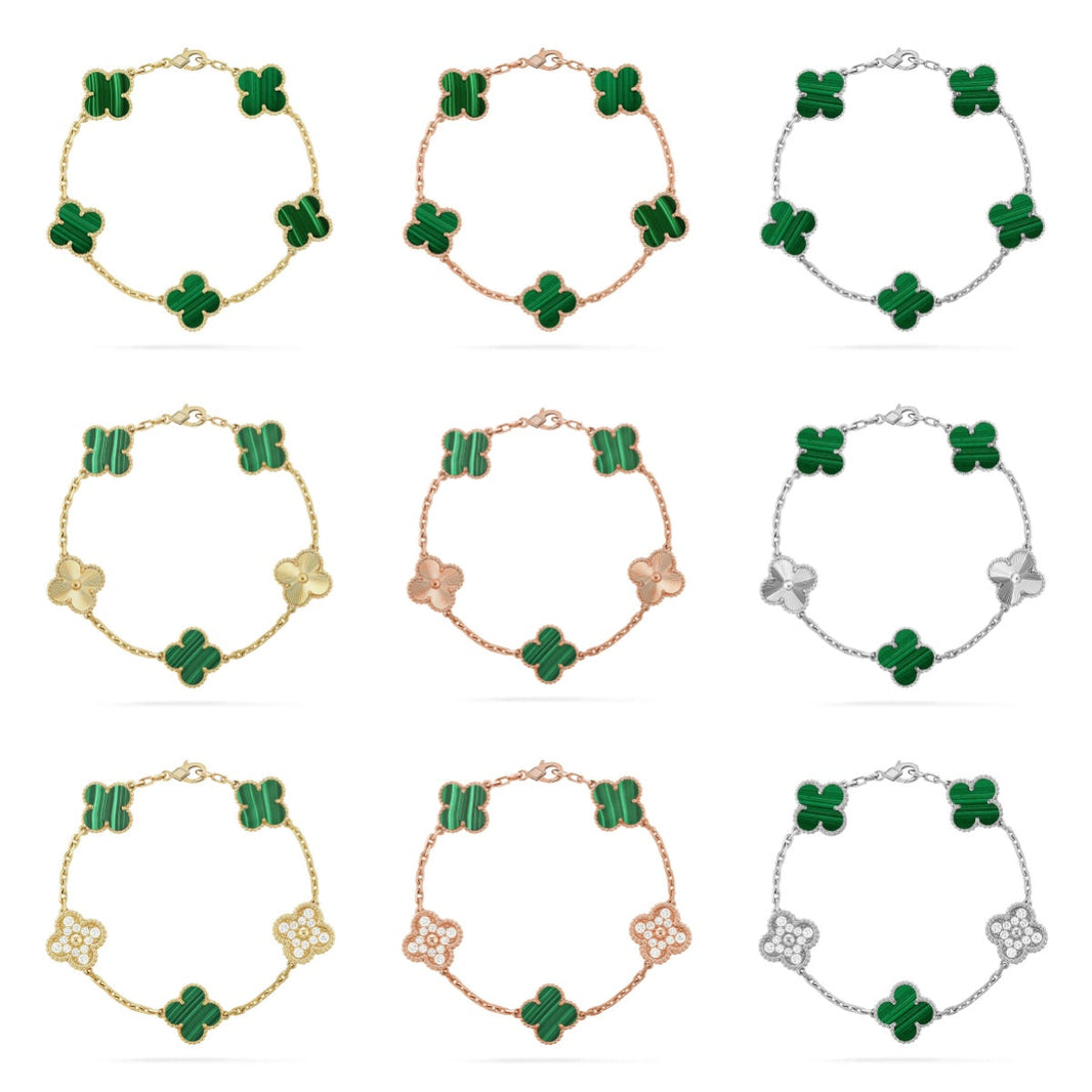 [Super Jewellery] CLOVER 5 MOTIF MALACHITE BRACELET COLLECTION