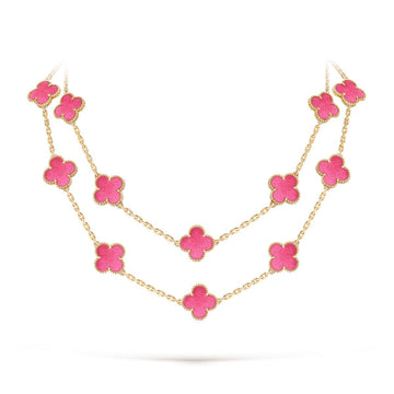 [Super CiCi] NEW CLOVER 20 MOTIFS PINK ENAMEL NECKLACE