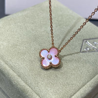 [Super Jewellery]CLOVER 15MM DIAMOND PINK MOP NECKLACE