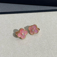[Super Jewellery]CLOVER MEDIUM 1 DIAMOND PINK EARRINGS
