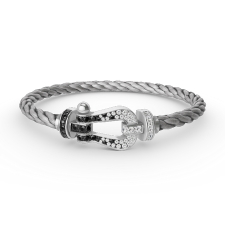[Super Jewellery]FORCE LARGE HORSESHOE BLACK WHITE DIAMOND BRACELET SILVER