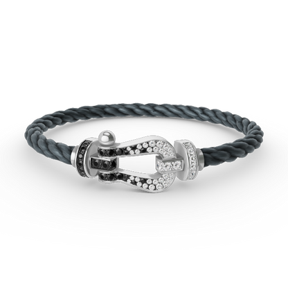 [Super Jewellery]FORCE LARGE HORSESHOE BLACK WHITE DIAMOND BRACELET SILVER