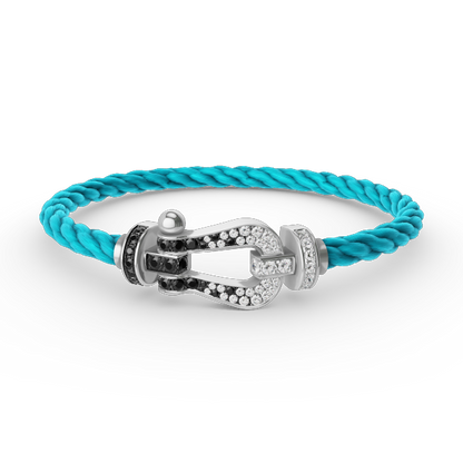 [Super Jewellery]FORCE LARGE HORSESHOE BLACK WHITE DIAMOND BRACELET SILVER