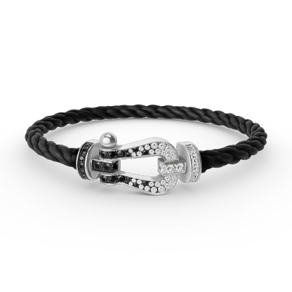 [Super Jewellery]FORCE LARGE HORSESHOE BLACK WHITE DIAMOND BRACELET SILVER