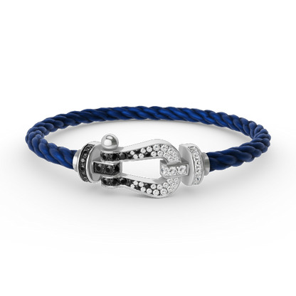 [Super Jewellery]FORCE LARGE HORSESHOE BLACK WHITE DIAMOND BRACELET SILVER