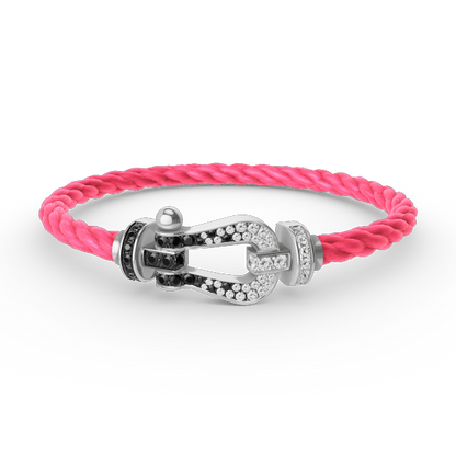 [Super Jewellery]FORCE LARGE HORSESHOE BLACK WHITE DIAMOND BRACELET SILVER
