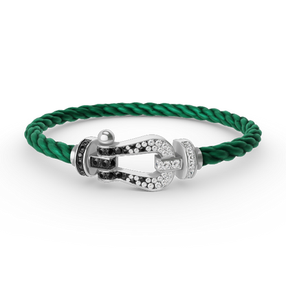 [Super Jewellery]FORCE LARGE HORSESHOE BLACK WHITE DIAMOND BRACELET SILVER