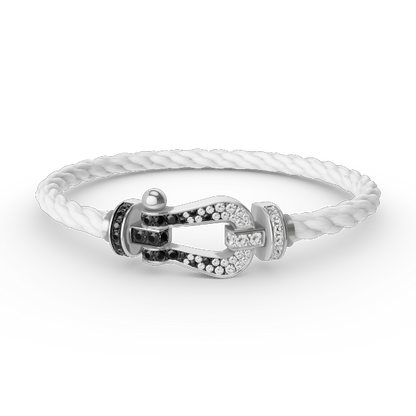 [Super Jewellery]FORCE LARGE HORSESHOE BLACK WHITE DIAMOND BRACELET SILVER
