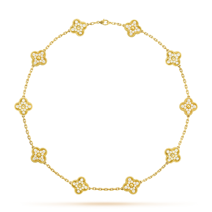 [Super Jewellery]CLOVER 10 MOTIFS DIAMOND NECKLACE