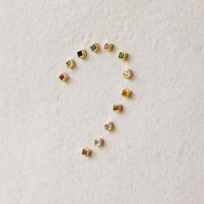 Square Bezel Birthstone Flatback Studs
