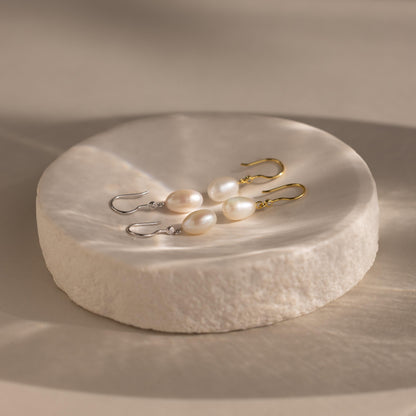 Dangling Pearl Diamond Earrings