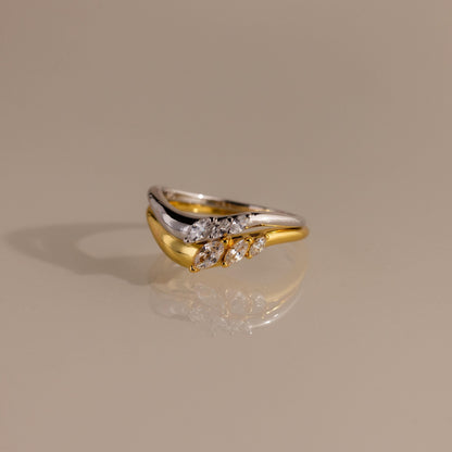 Mixed Metal Diamond Curve Ring Set