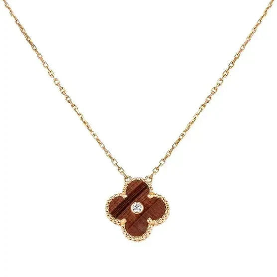 [Super Jewellery]CLOVER 15MM DIAMOND AND YELLOW TIGER'S EYE AGATE necklace