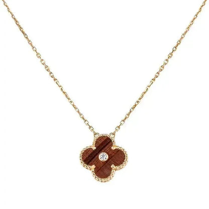 [Super Jewellery]CLOVER 15MM DIAMOND AND YELLOW TIGER'S EYE AGATE necklace