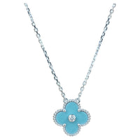 [Super Jewellery]CLOVER 15MM DIAMOND SVRES PORCELAIN  NECKLACE SILVER