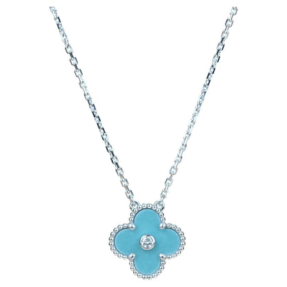 [Super Jewellery]CLOVER 15MM DIAMOND SVRES PORCELAIN  NECKLACE SILVER