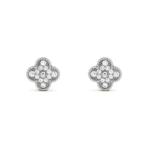 [Super Jewellery]CLOVER 1 MOTIFS DIAMOND STUD EARRINGS SILVER