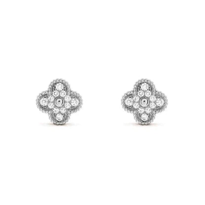 [Super Jewellery]CLOVER 1 MOTIFS DIAMOND STUD EARRINGS SILVER