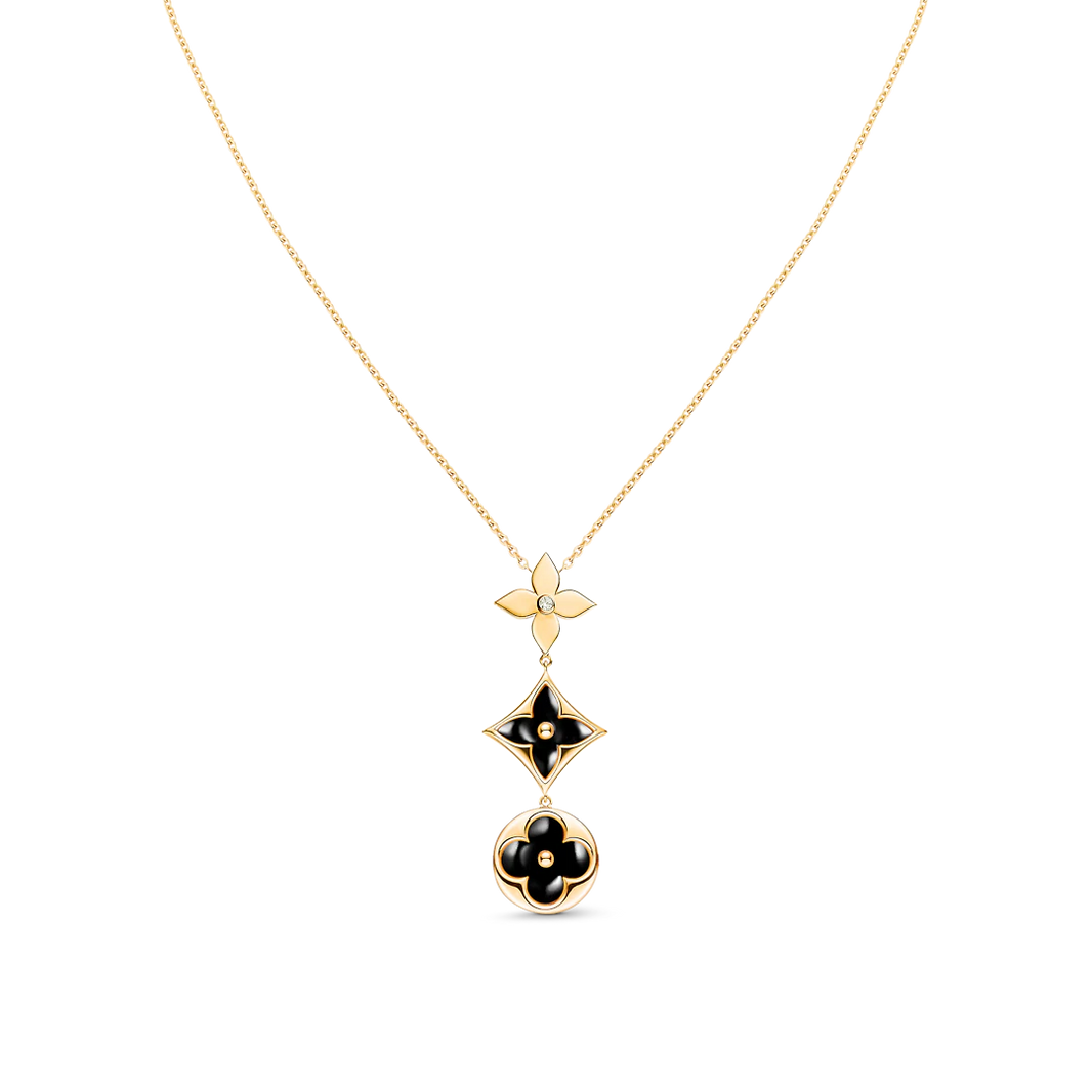 [Super Jewellery]STAR AND SUN ONYX PINK GOLD NECKLACE