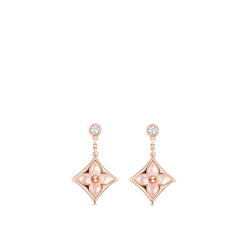 [Super Jewellery]DOUBLE STAR PINK GOLD MOP DROP EARRINGS