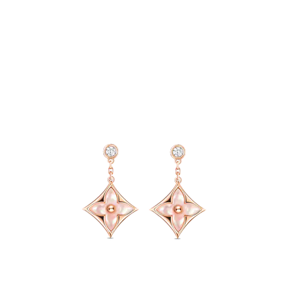[Super Jewellery]DOUBLE STAR PINK GOLD MOP DROP EARRINGS