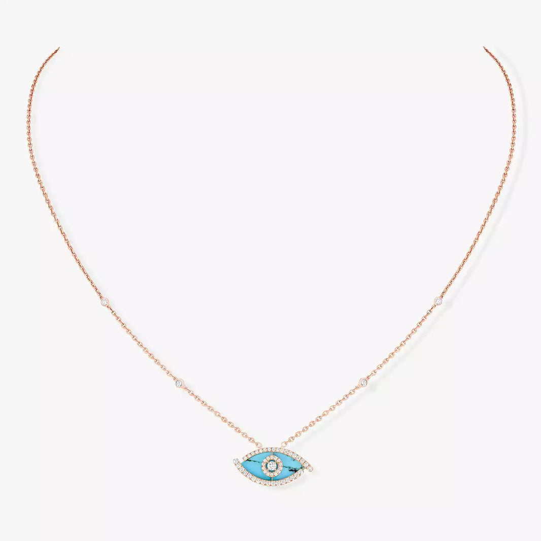 [Super Jewellery]Lucky Eye Diamond Necklace in Rose Gold and Turquoise