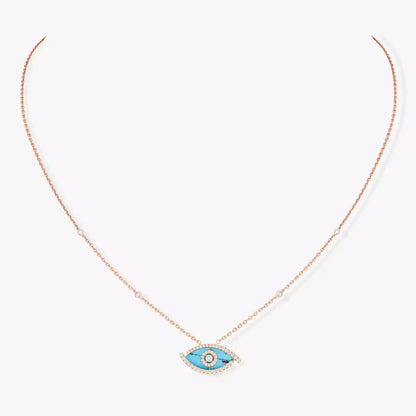 [Super Jewellery]Lucky Eye Diamond Necklace in Rose Gold and Turquoise