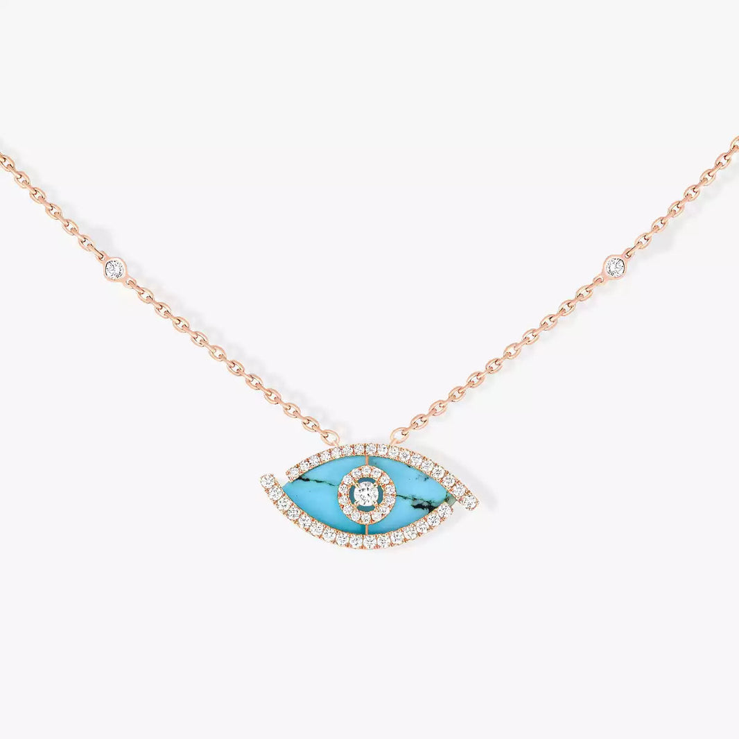 [Super Jewellery]Lucky Eye Diamond Necklace in Rose Gold and Turquoise