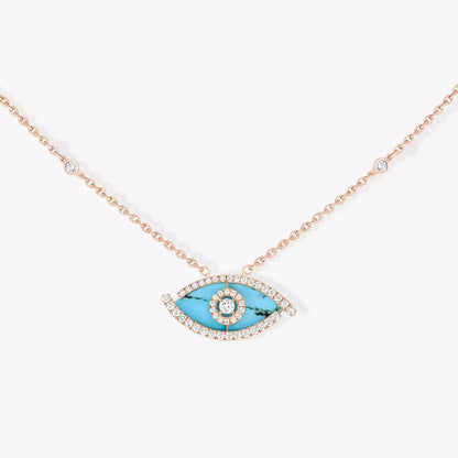 [Super Jewellery]Lucky Eye Diamond Necklace in Rose Gold and Turquoise