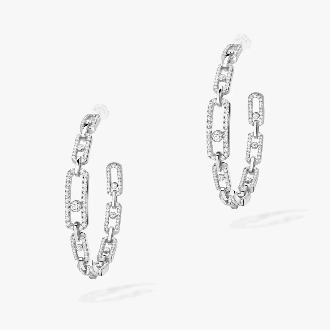 [Super Jewellery]Move Link Diamond Hoop Earrings
