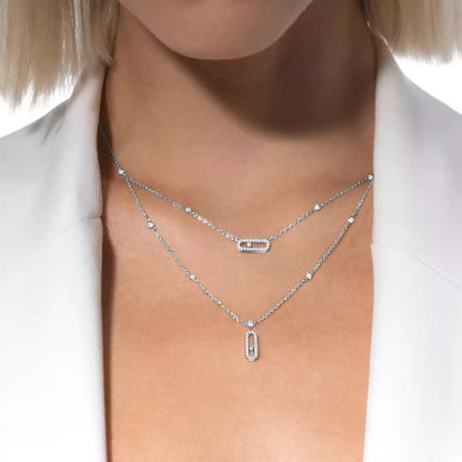 [Super Jewellery]2 Rows Rose Gold Diamond Pave_ Necklace Move Uno