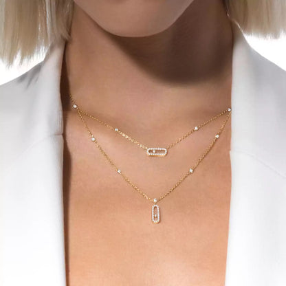 [Super Jewellery]2 Rows Rose Gold Diamond Pave_ Necklace Move Uno