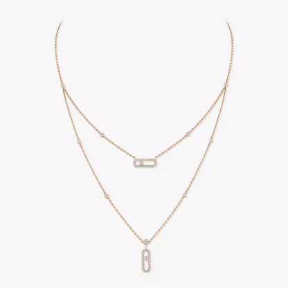 [Super Jewellery]2 Rows Rose Gold Diamond Pave_ Necklace Move Uno