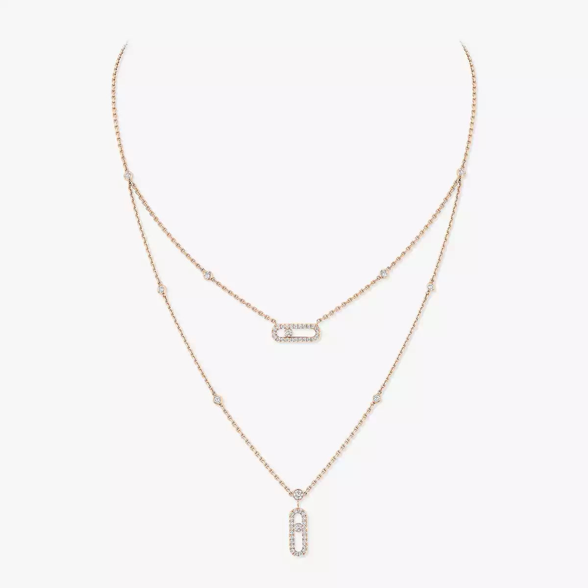 [Super CiCi] Halskette Move Uno mit zweireihigem Pavé-Diamanten in Roségold