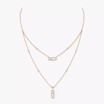 [Super CiCi] Halskette Move Uno mit zweireihigem Pavé-Diamanten in Roségold